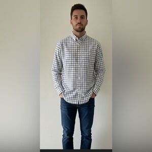 J. CREW Men's White and Blue Checkered Shirt